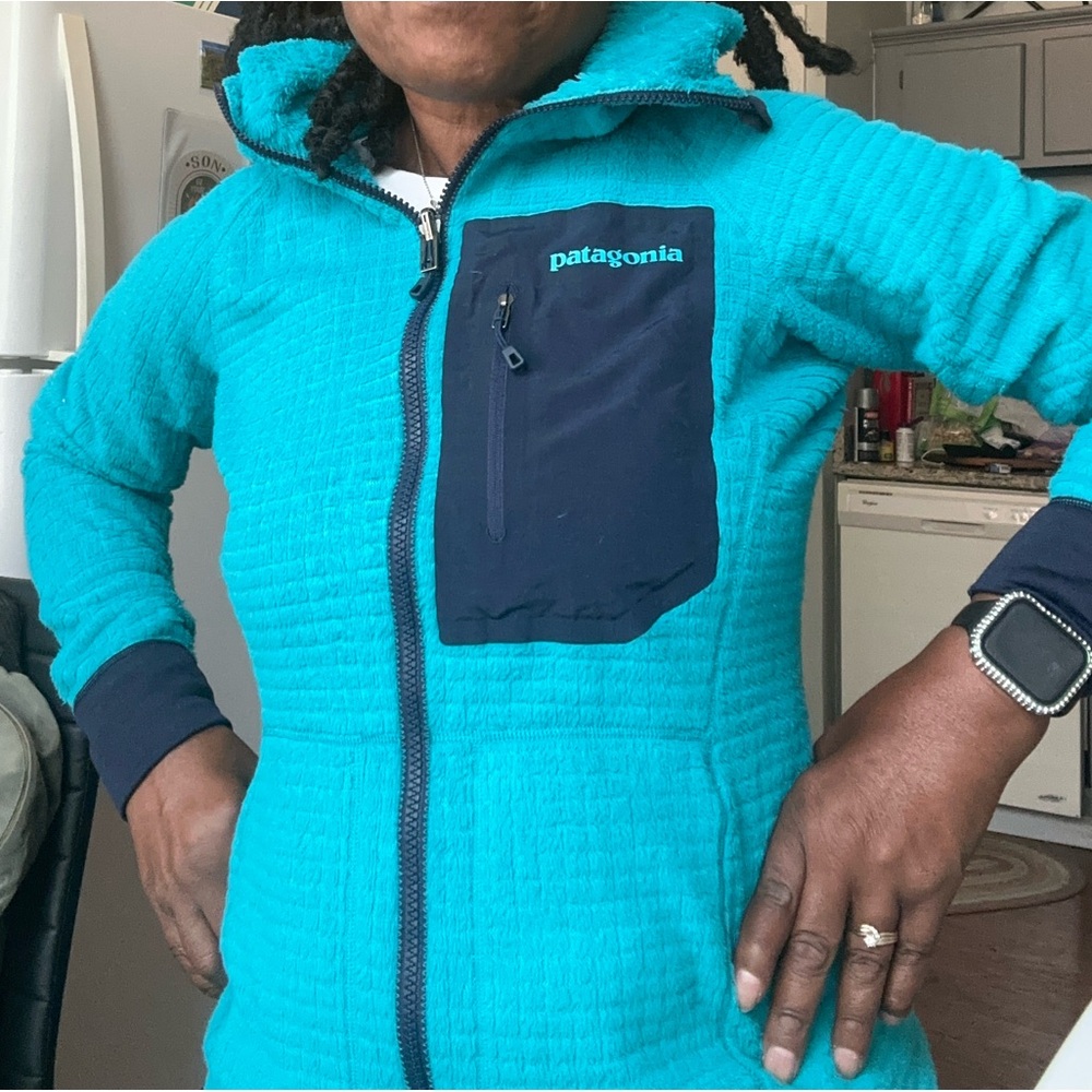 Patagonia Excellent Teal Blue color- block fleece REVERSIBLE full zip jacket - Picture 9 of 17